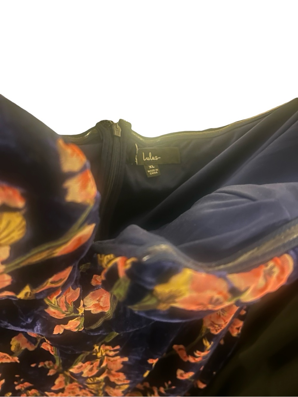 Lulus Bloom In Mind Navy Blue Floral Print Velvet Strapless XL - Picture 4 of 5